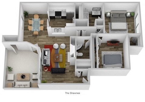 Floor plan for 2 beds, 2 baths, 1048 sqft